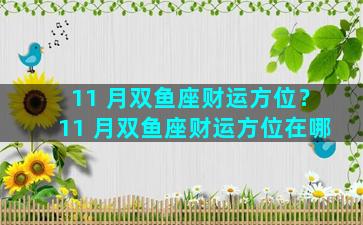 11 月双鱼座财运方位？11 月双鱼座财运方位在哪